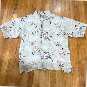 Palm Island Mens XL Bird of Paradise Floral Hawaiian Shirt Sage Green